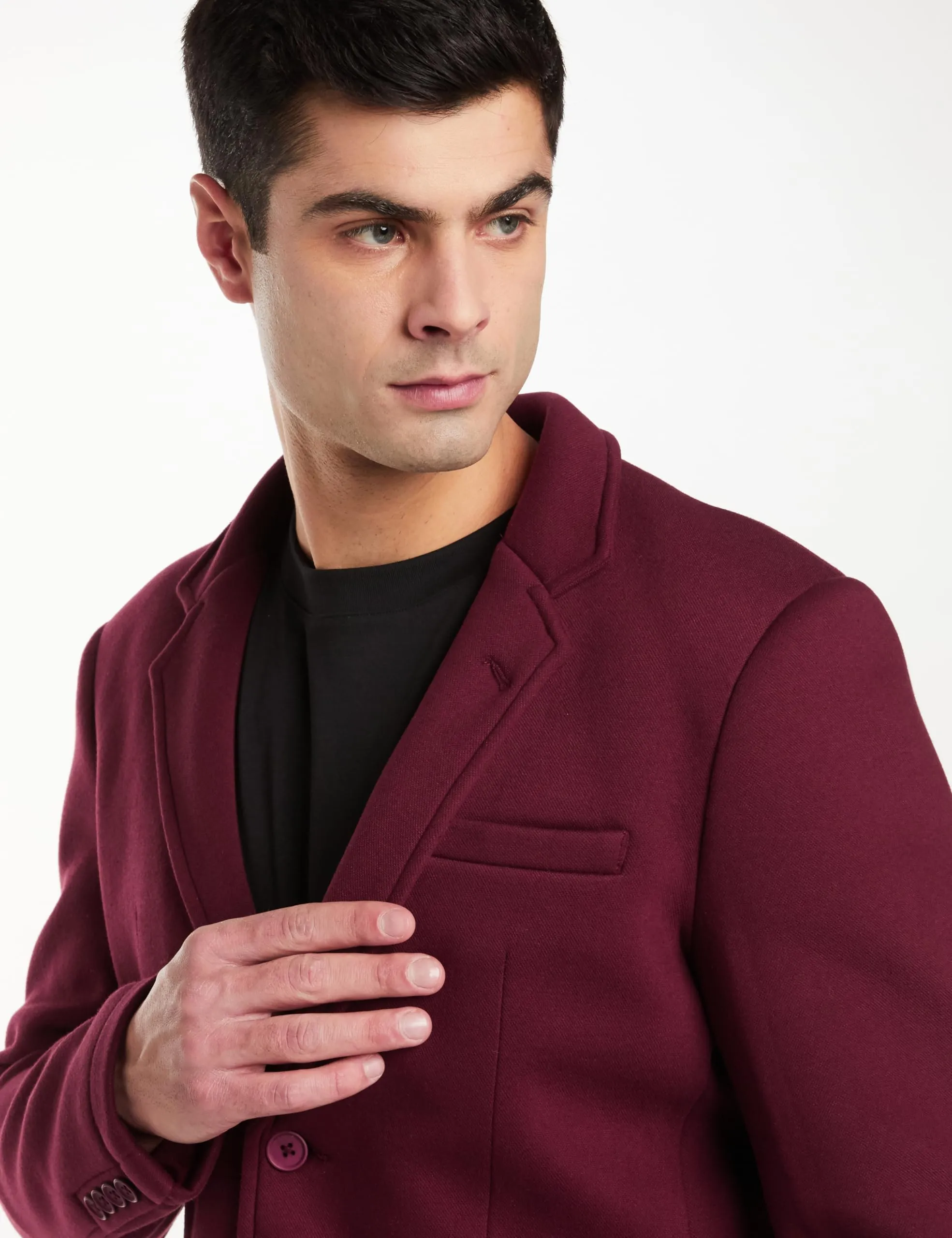 Amazon Brand - Symbol Men's Solid Full Sleeves Regular Fit Casual Blazer (AW23-SY-BLZ-10_Wine_L)