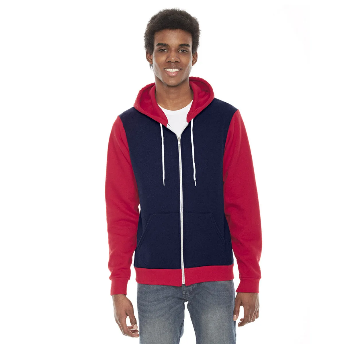 American Apparel Unisex Navy/Red Flex Fleece Zip Hoodie