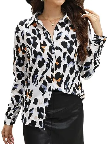 BBIBBI Animal Print Tops for Women Brown Blouses Dressy Long Sleeve Blouse Fashion Womens Work Leopard Cheetah Shirts Button Leopard Size S