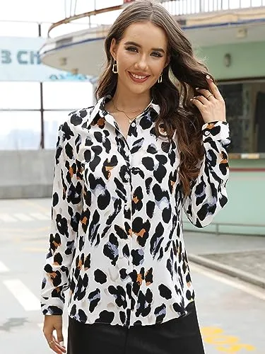 BBIBBI Animal Print Tops for Women Brown Blouses Dressy Long Sleeve Blouse Fashion Womens Work Leopard Cheetah Shirts Button Leopard Size S