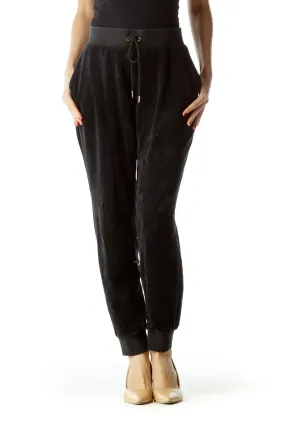 Black Drawstring Fleece Cropped Pants