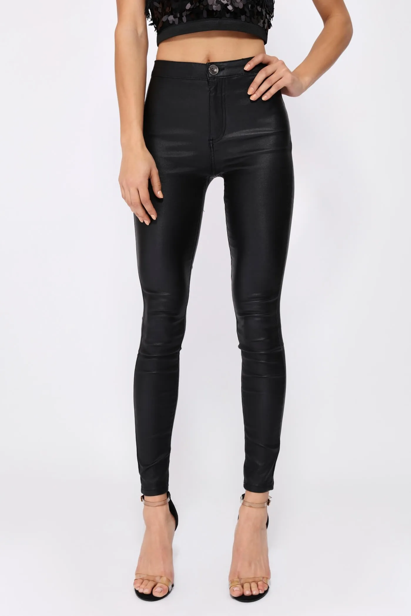 Black Wet Look Skinny Jeans