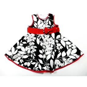 Black White Leaves Sleeveless Cotton Dress Girls S-XL