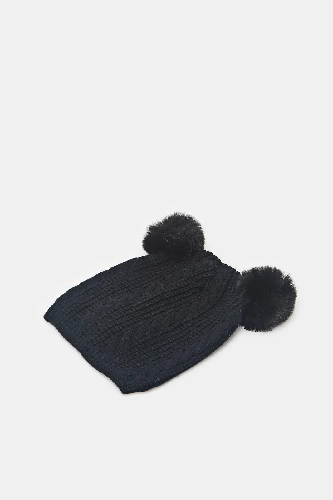 Boys Navy And Grey Knitted with Pom Pom Cap Set (Pack Of 2)