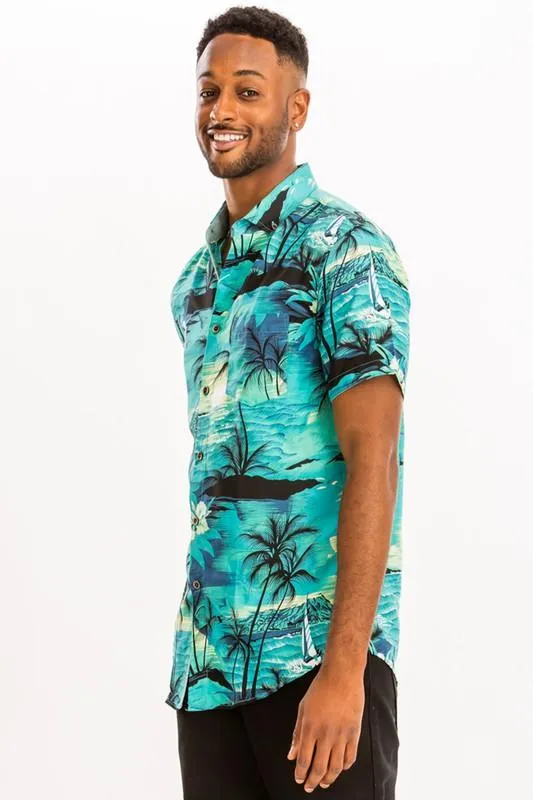 Bright Tropical Print Hawaiian Shirt