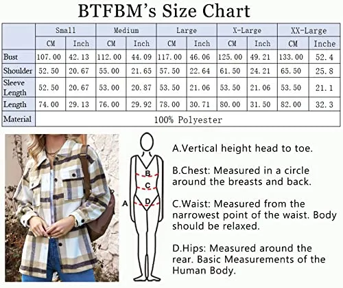 BTFBM Women's Long Sleeve Button Down Jackets Plaid Flannel Shirts Tops Casual Lapel V Neck Oversized Shackets Blouses Top (Medium, Plaid Red)