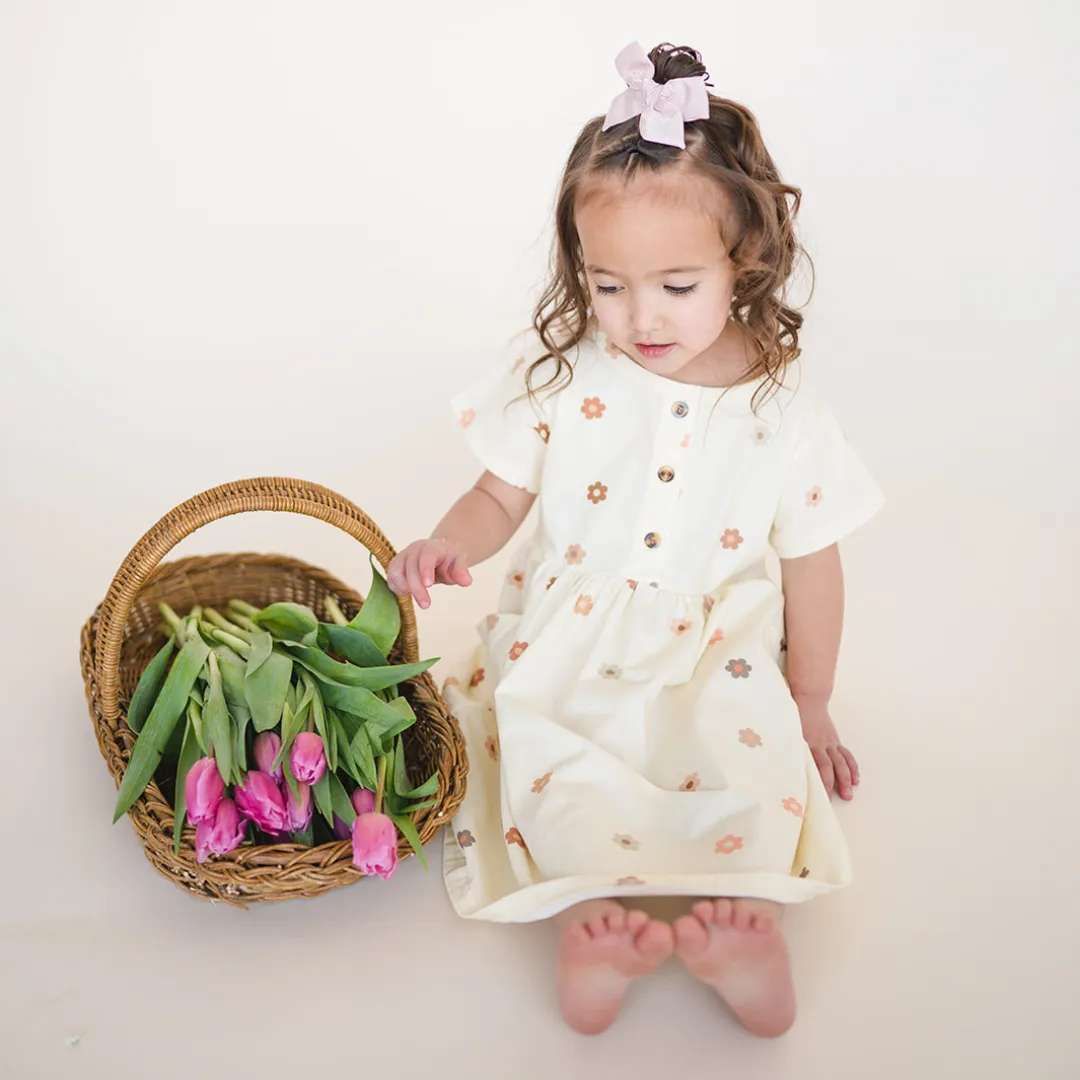 Button Twirl Dress - Creamy Floral