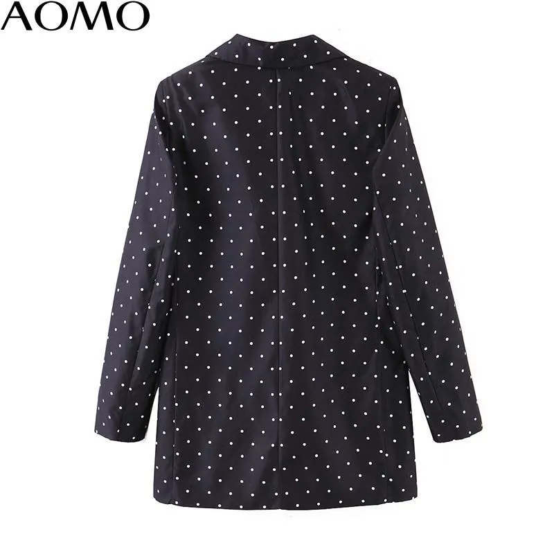 Casual Women Vintage Dots Print  Black Blazer Female Long Sleeve Elegant Jacket Ladies Casual Blazer