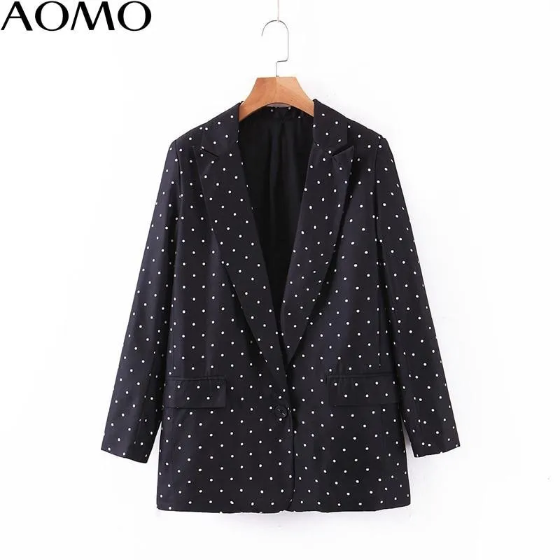 Casual Women Vintage Dots Print  Black Blazer Female Long Sleeve Elegant Jacket Ladies Casual Blazer