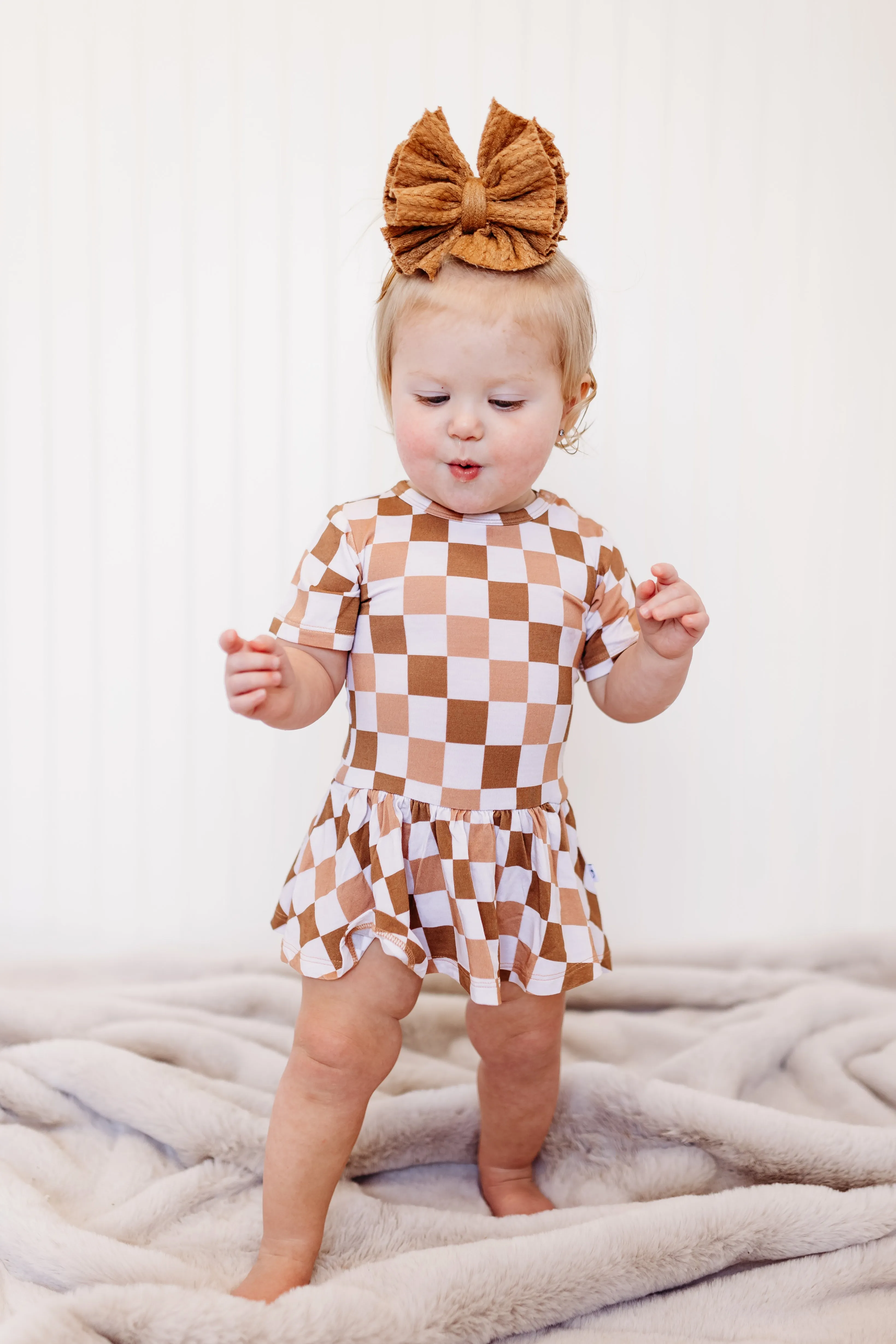 CHESTNUT CHECKERS DREAM BODYSUIT DRESS