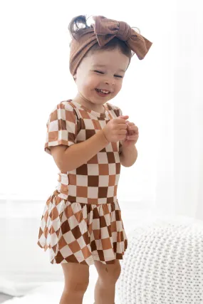 CHESTNUT CHECKERS DREAM BODYSUIT DRESS