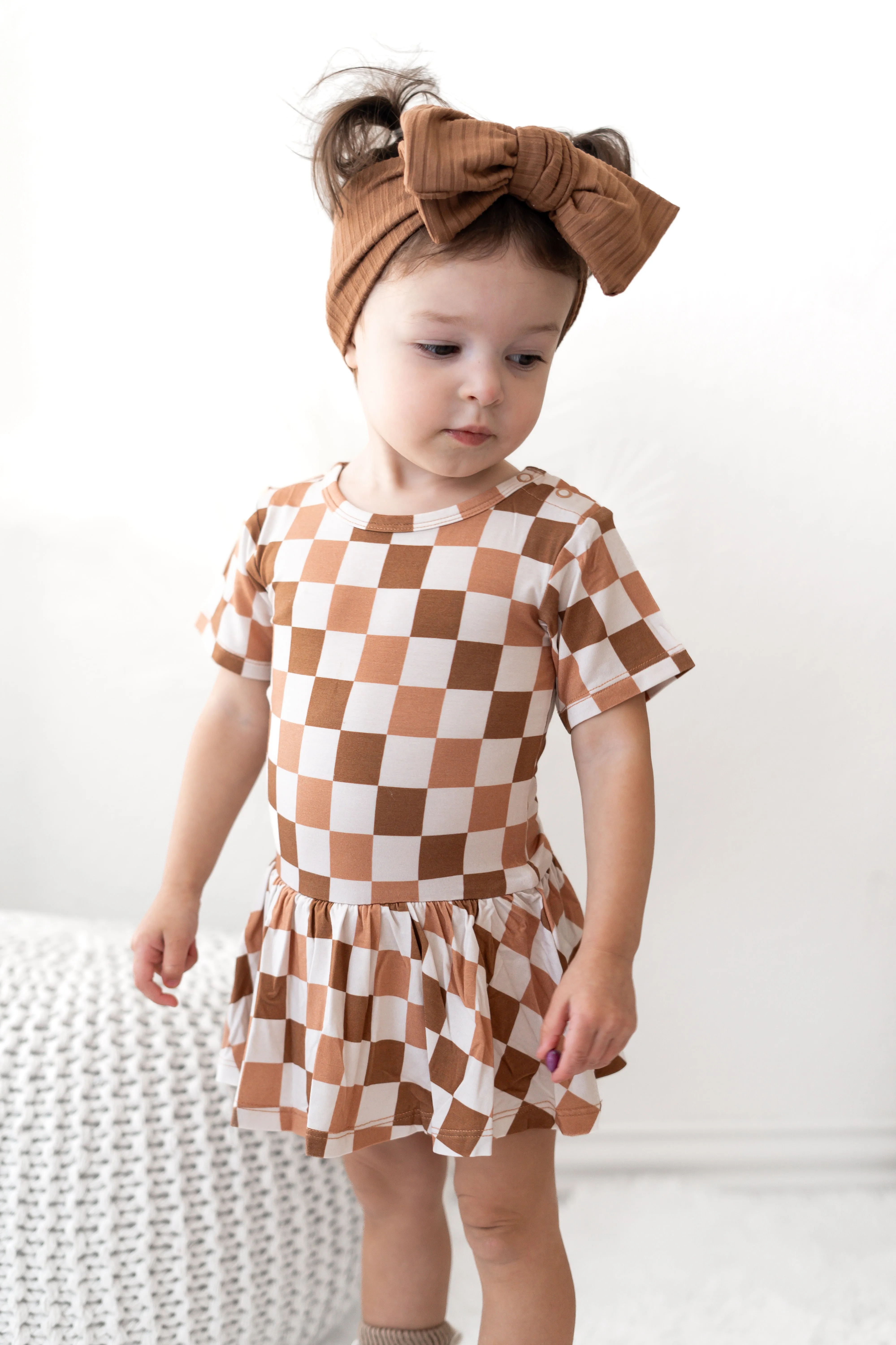 CHESTNUT CHECKERS DREAM BODYSUIT DRESS