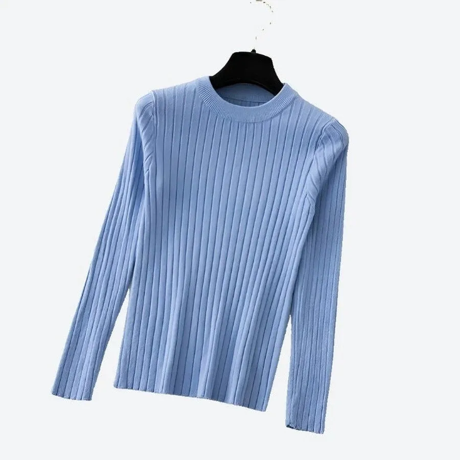 Chic Crewneck Ribbed Long-Sleeve Sweaters