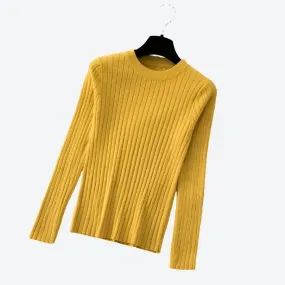 Chic Crewneck Ribbed Long-Sleeve Sweaters