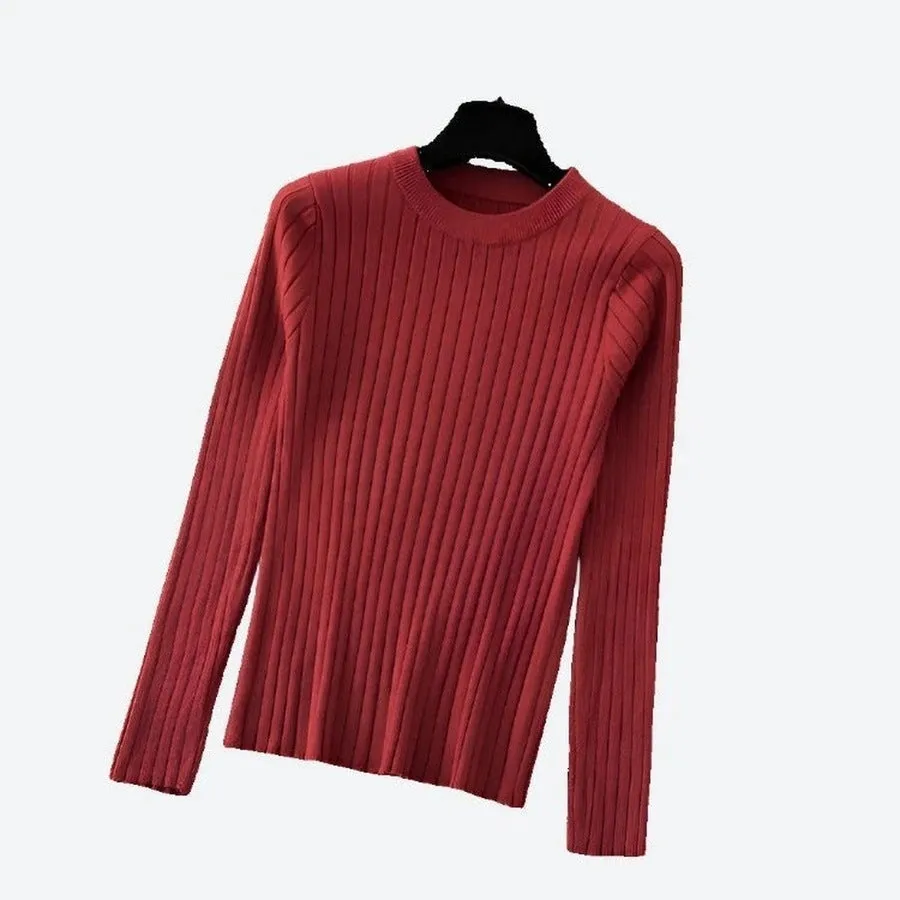 Chic Crewneck Ribbed Long-Sleeve Sweaters