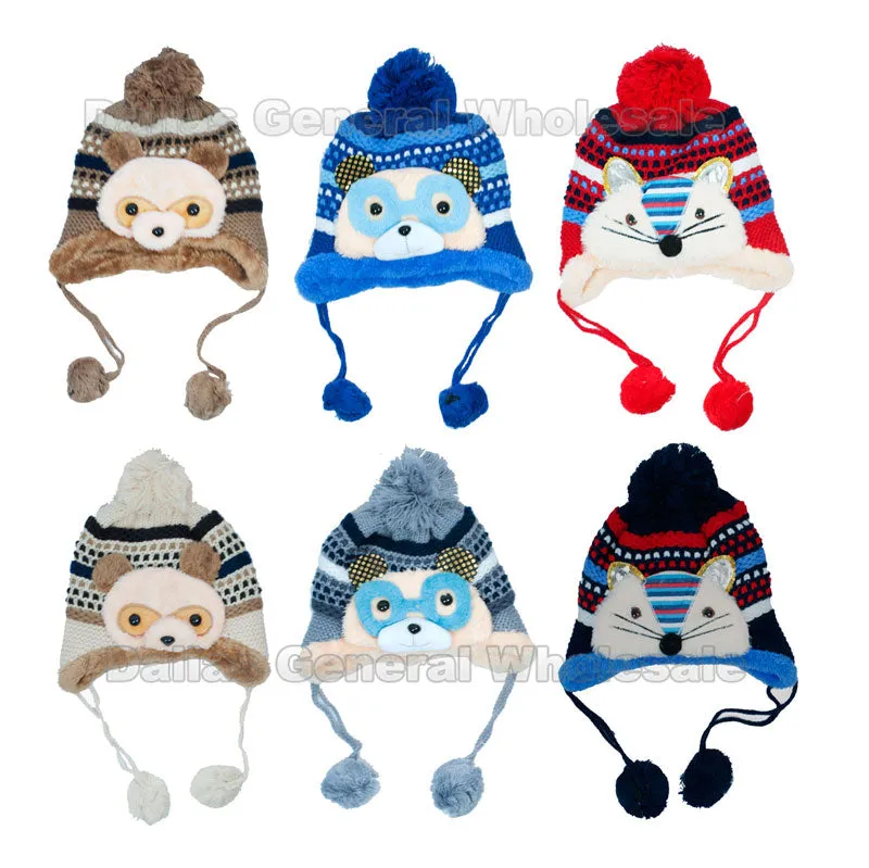 Children's Fur Lining Critters Toboggan Beanie Hats Wholesale