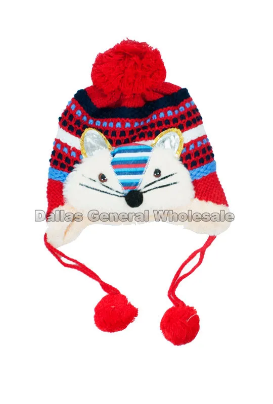 Children's Fur Lining Critters Toboggan Beanie Hats Wholesale