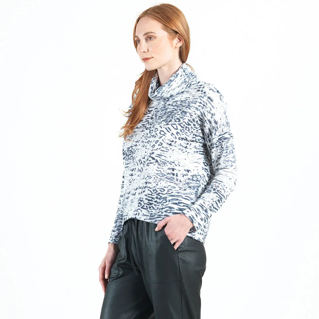 Cozy Shimmer Texture - Tipped Hem Sweater Top - Snow Leopard - Final Sale!