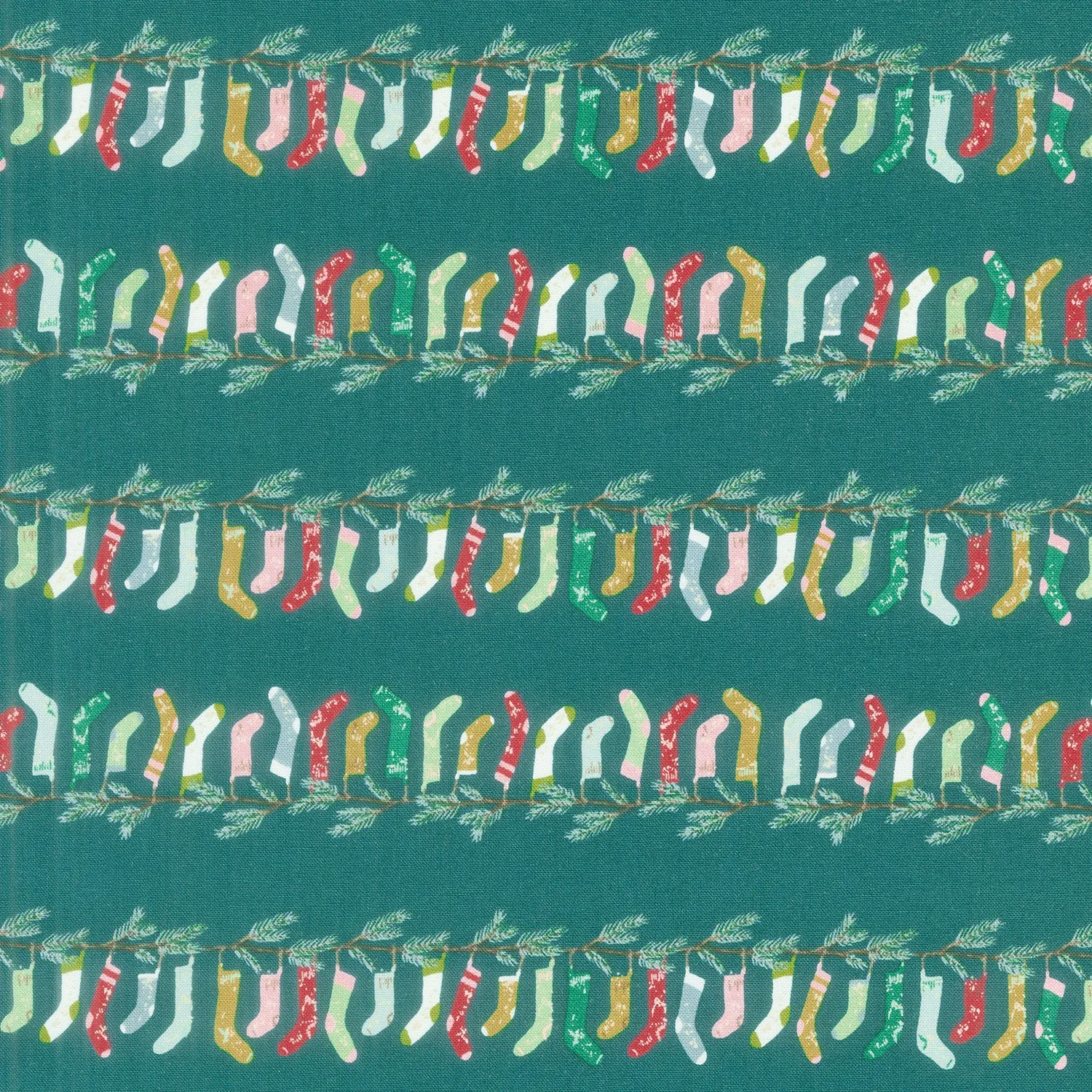 Cozy Wonderland - Stocking Stripe Teal Yardage