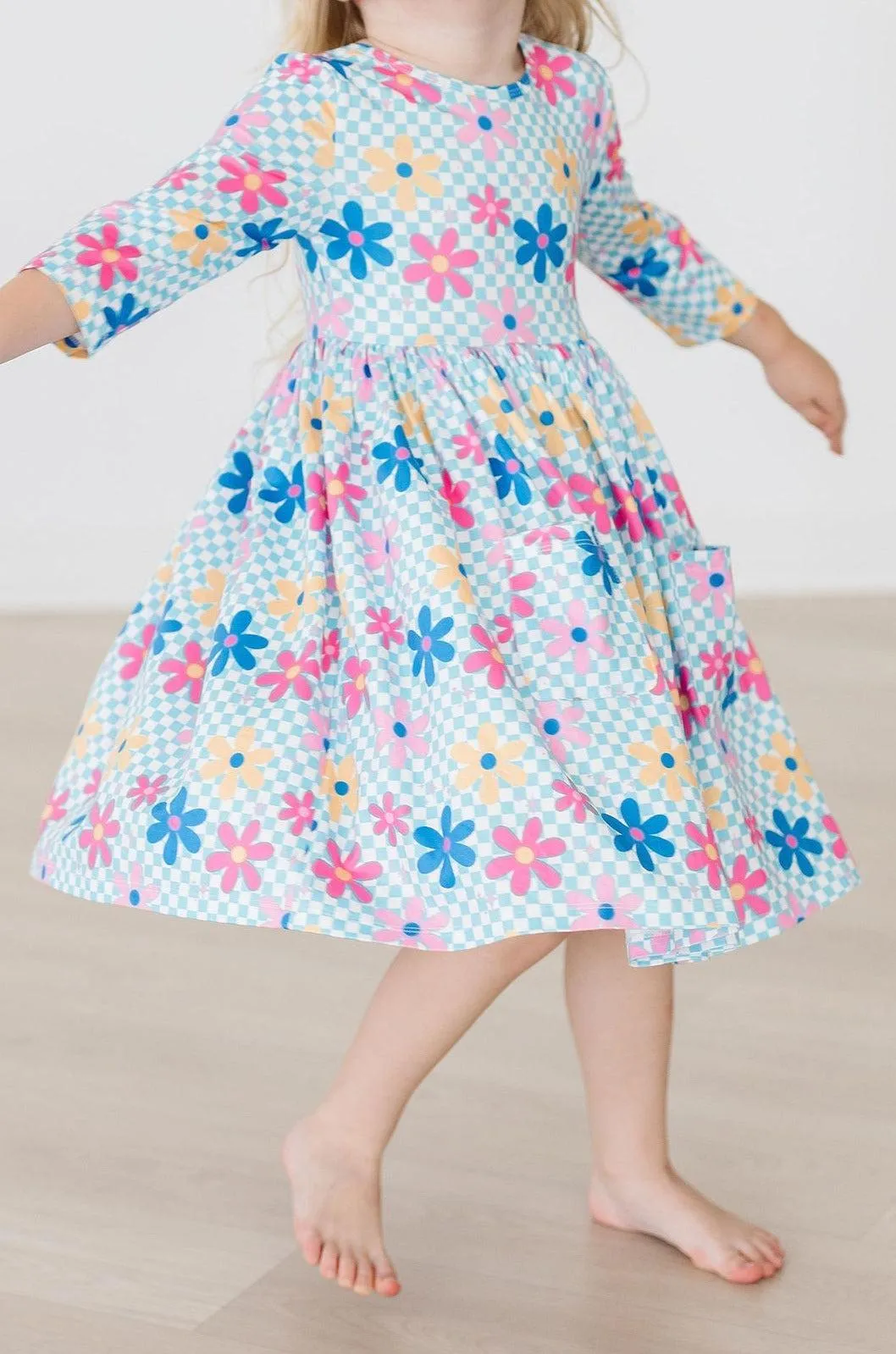 Crazy Daisy 3/4 Sleeve Pocket Twirl Dress