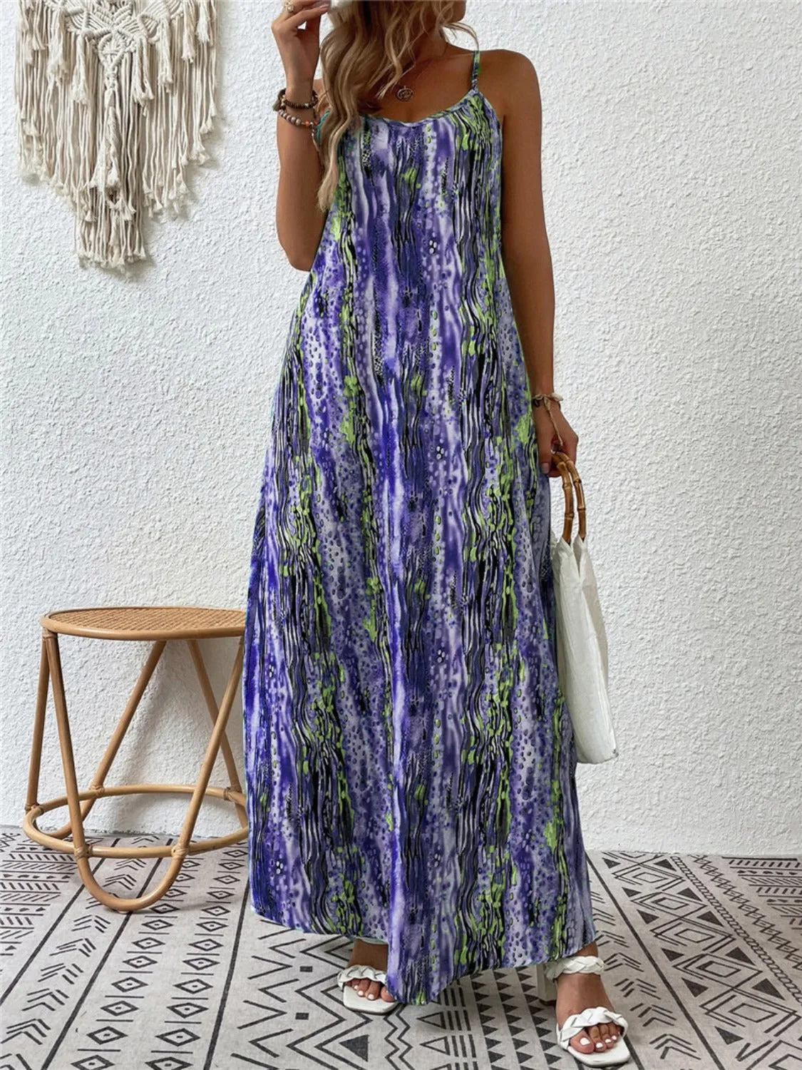 Full Size Printed Scoop Neck Maxi Cami Dress