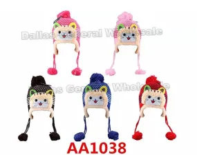 Girls Kitten Toboggan Beanie Hats Wholesale