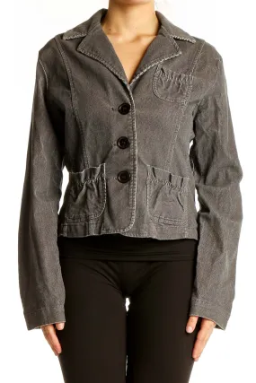 Gray Cotton Blend Casual Blazer