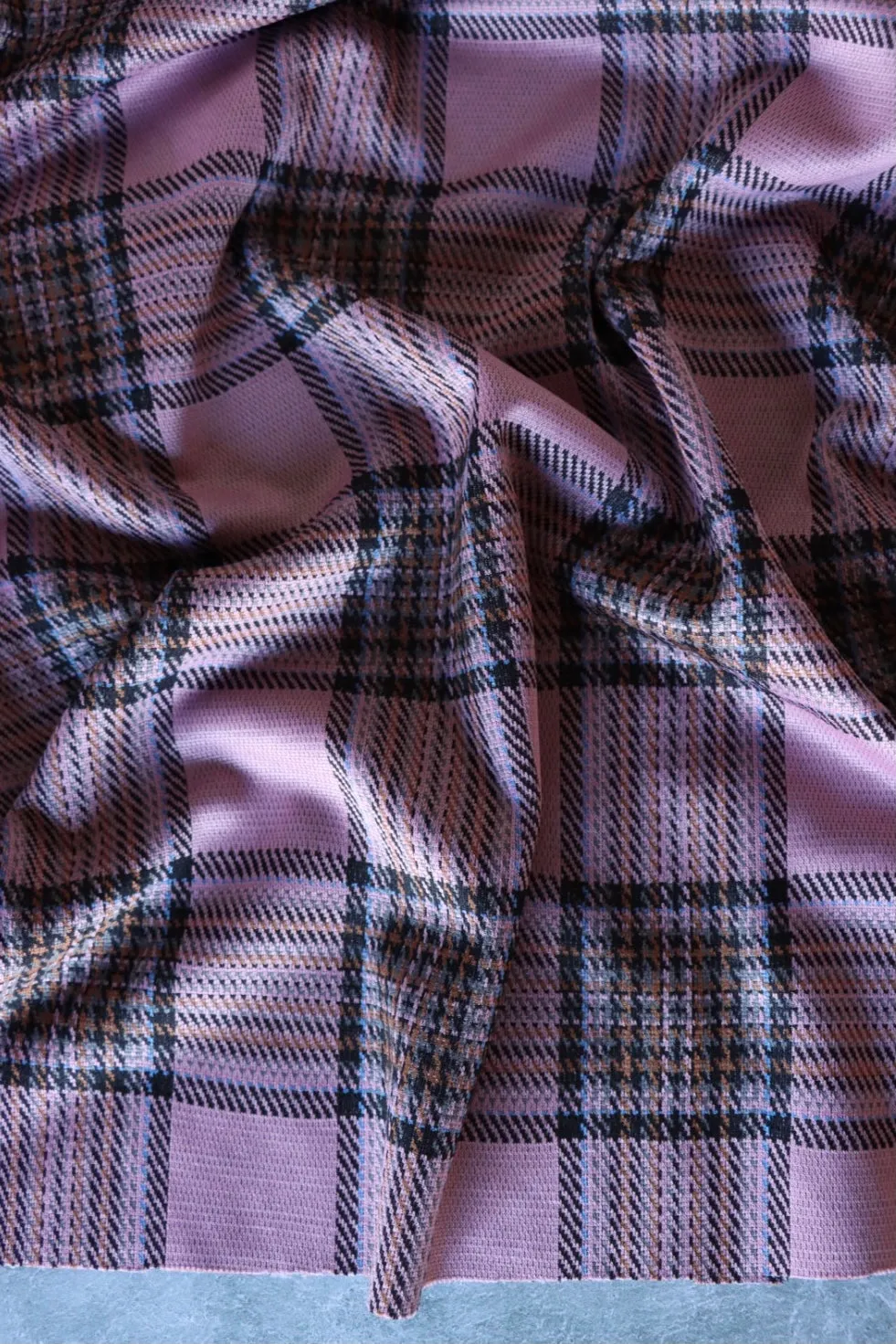 Haute Pink & Umber Plaid Yarn Dyed Jacquard Knit