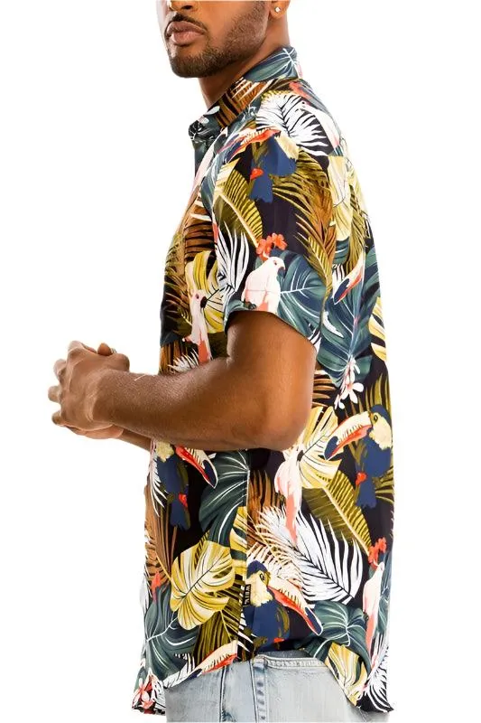 Hawaiian Print Button Down Shirts for Men Multi