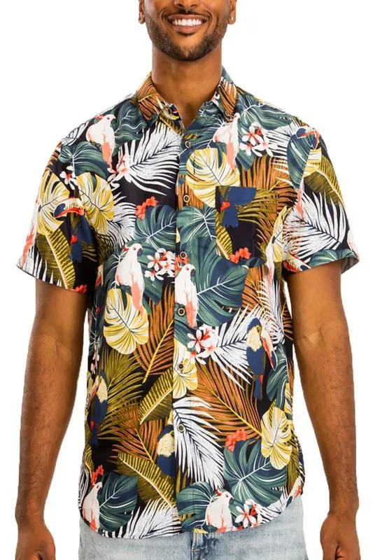 Hawaiian Print Button Down Shirts for Men Multi