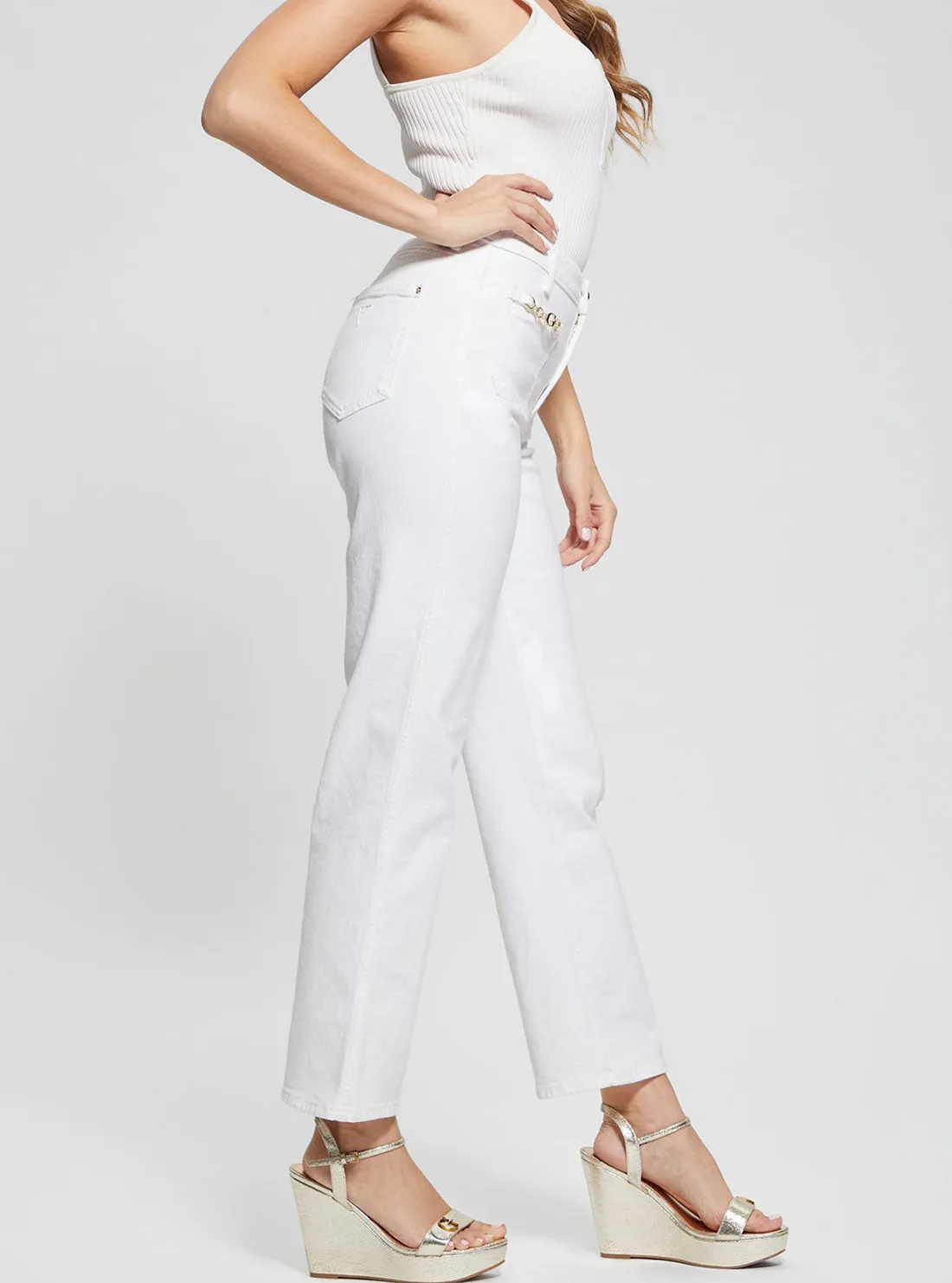 High-Rise Straight Leg Relaxed Jeans in White Wash