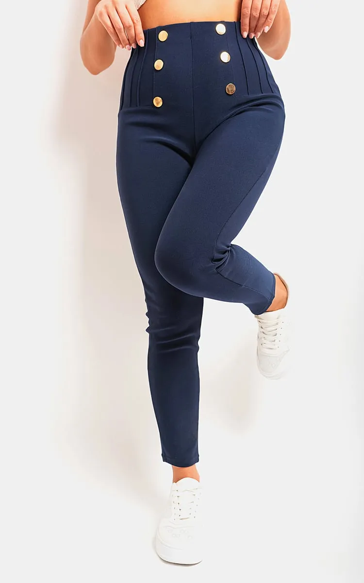 High Waisted Button Front Detail Trouser