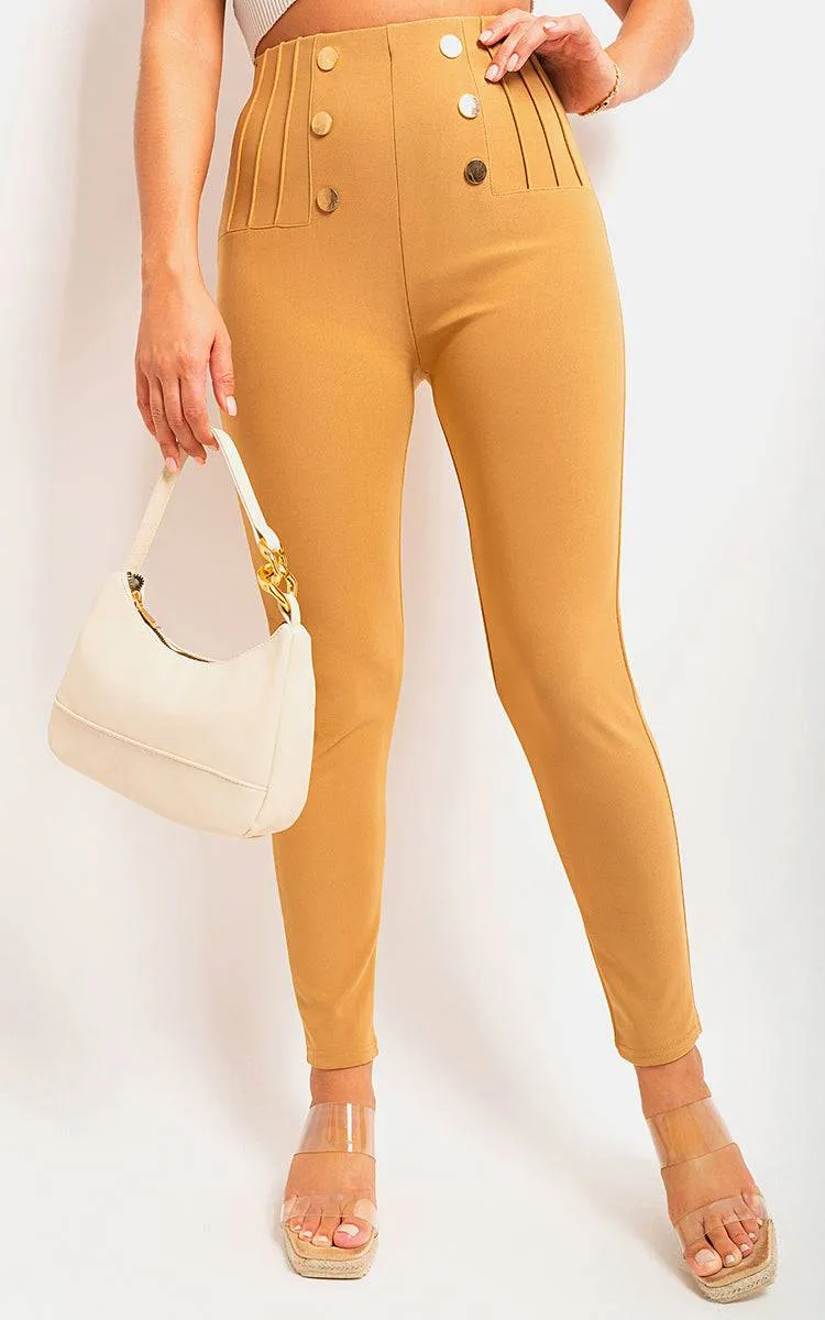 High Waisted Button Front Detail Trouser