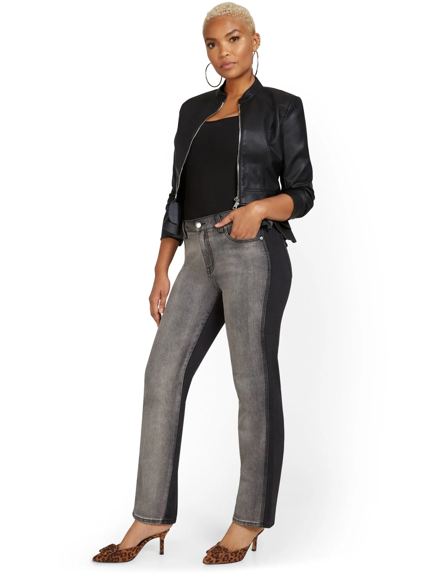 High-Waisted Colorblock Relaxed Jeans