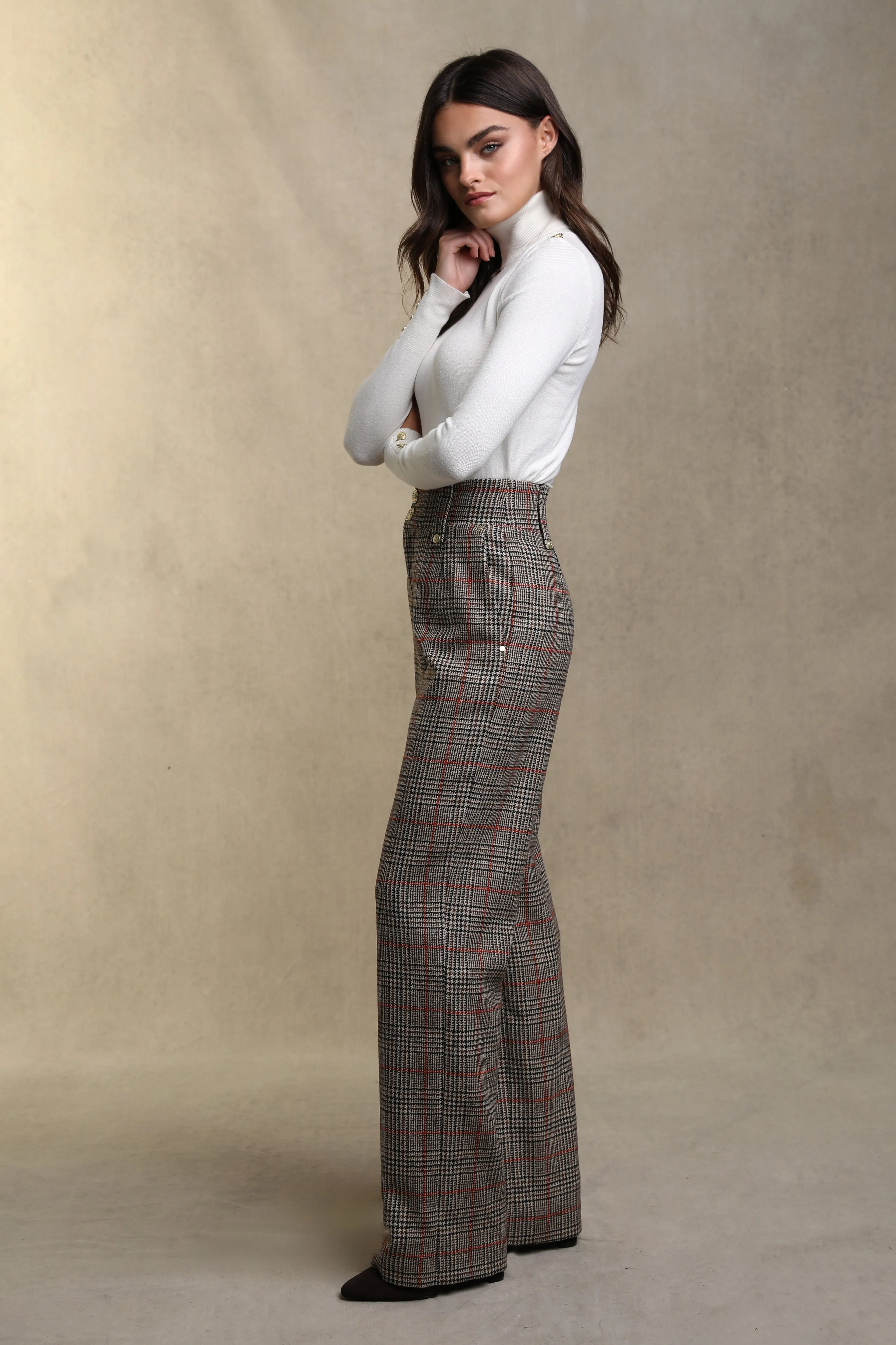 High Waisted Straight Trouser (Orange Windsor)