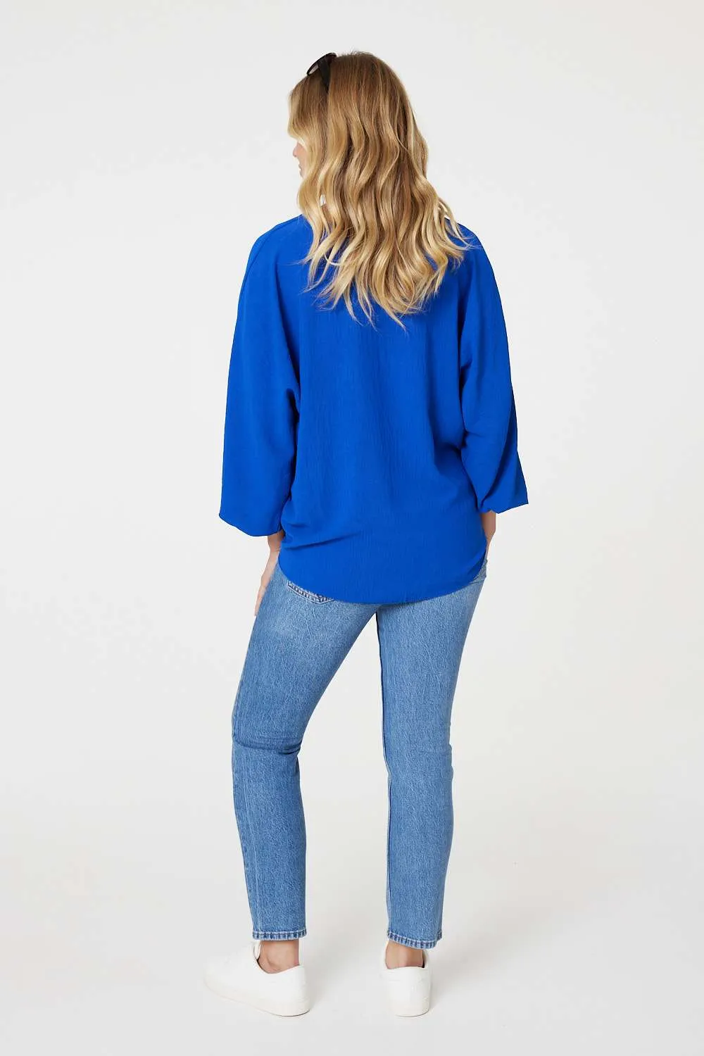 Knot Front Relaxed 3/4 Sleeve Blouse