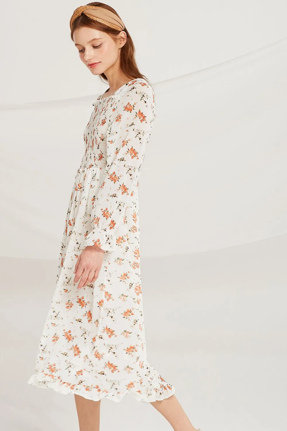 Lina Square Neck Floral Smock Dress