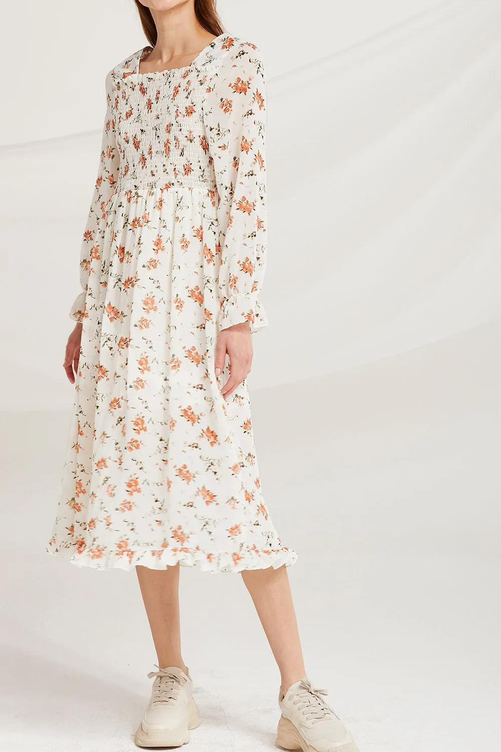 Lina Square Neck Floral Smock Dress