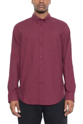 Mens Burgundy Signature Long Sleeve Shirt Button Down