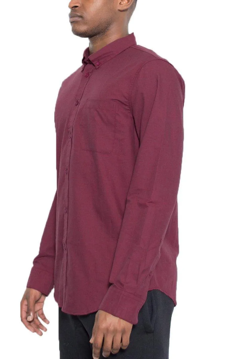 Mens Burgundy Signature Long Sleeve Shirt Button Down