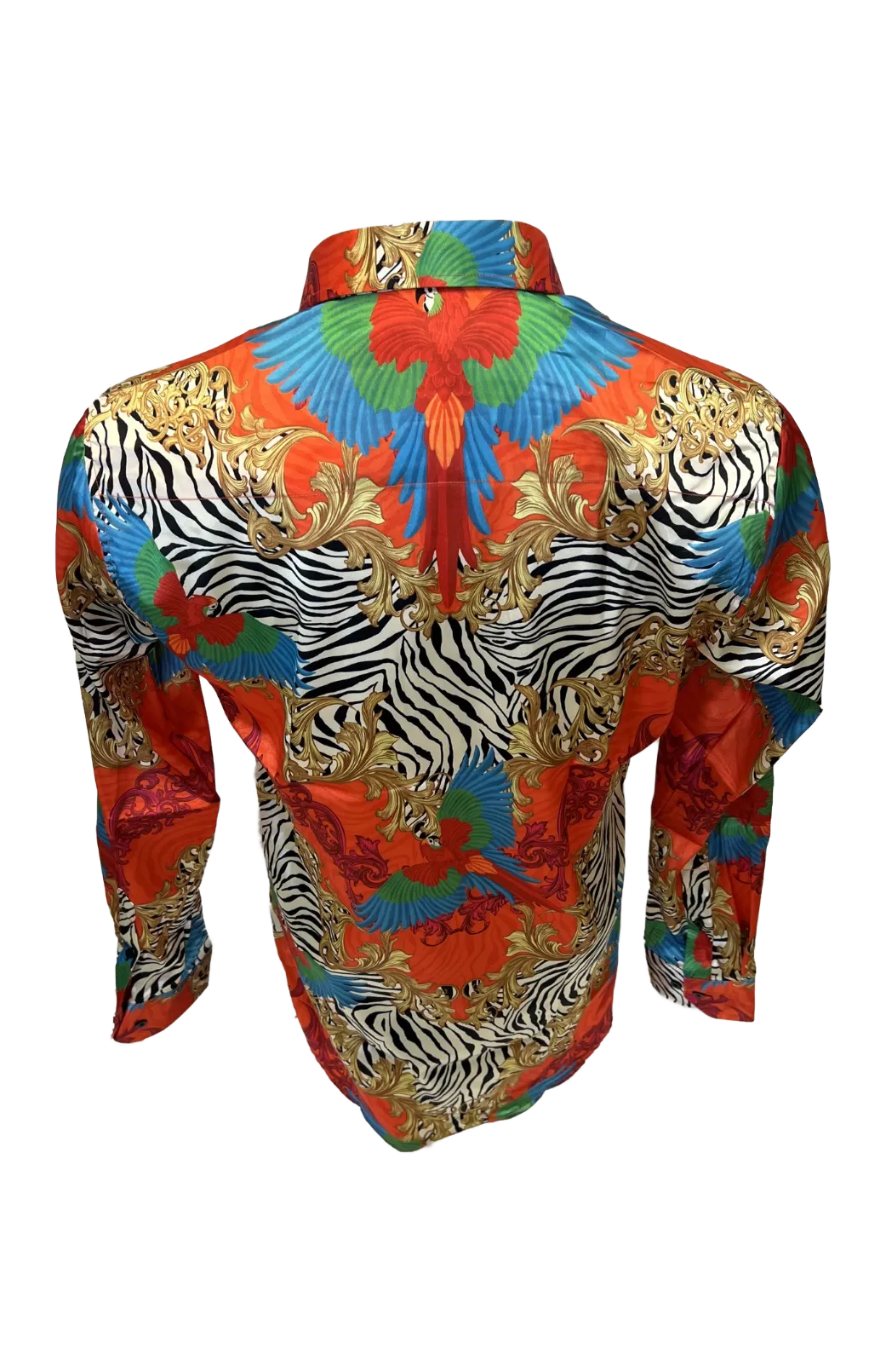 Men's Silky Long Sleeve Button Down Dress Shirt Colorful Zebra Leaf Rose