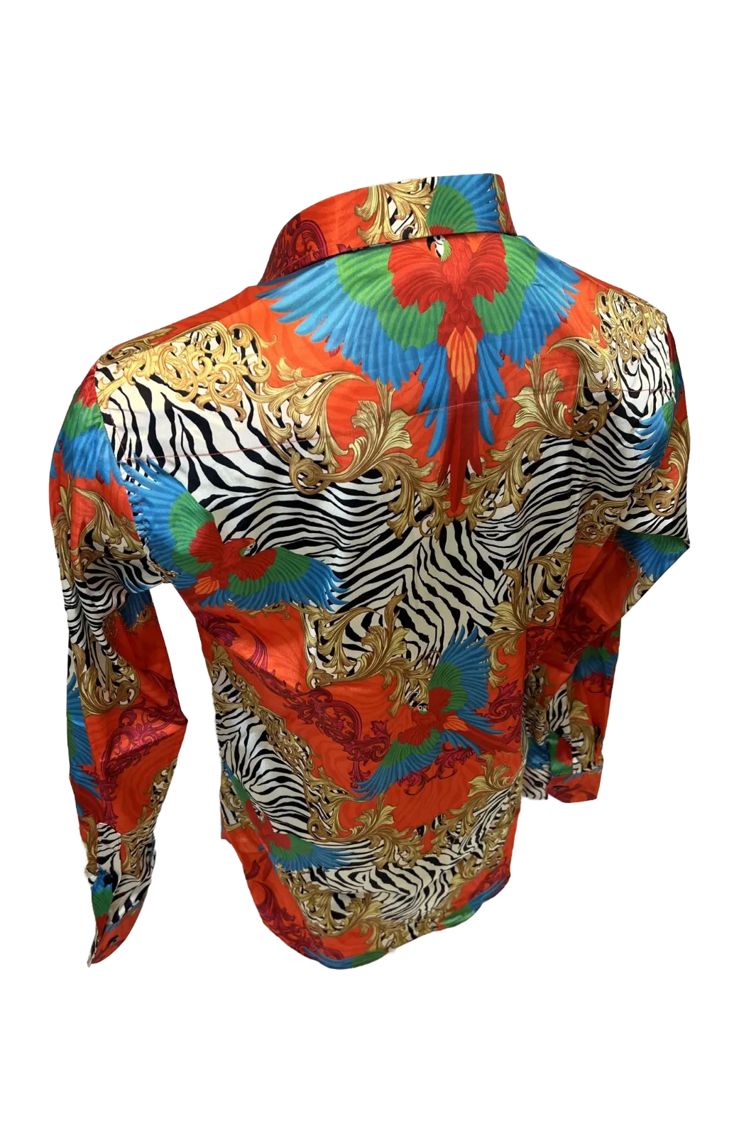 Men's Silky Long Sleeve Button Down Dress Shirt Colorful Zebra Leaf Rose