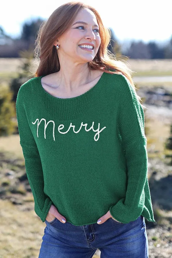 Merry Embroidered Crew Cotton Sweater