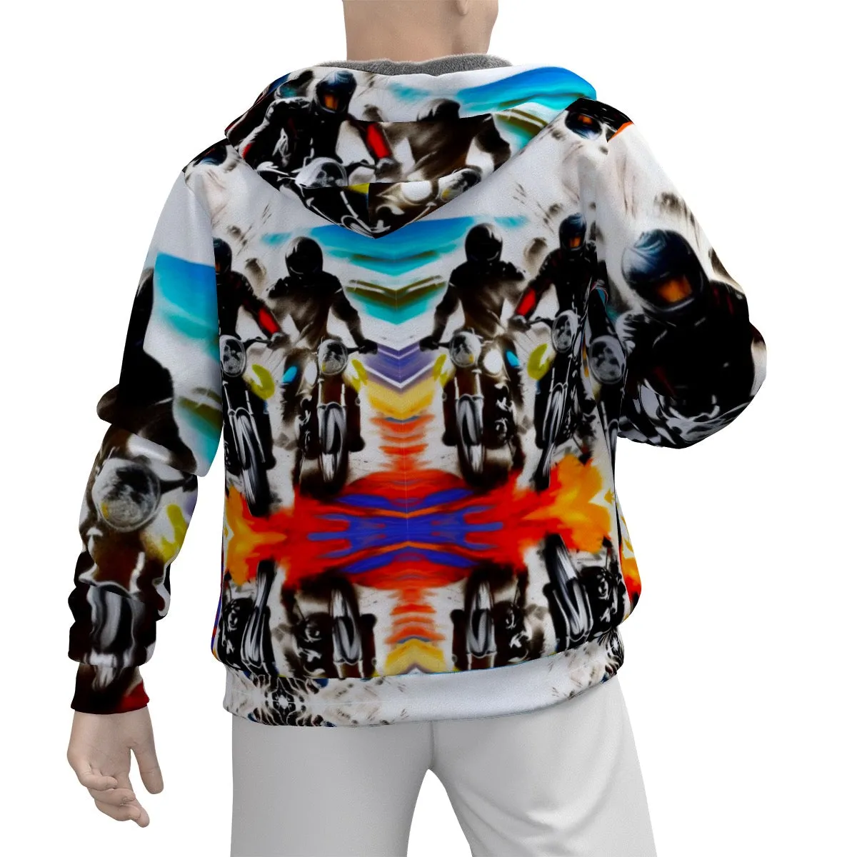 Moto 1 Jaxs All-Over Print Men's Sherpa Fleece Zip Up Hoodie225 motorcycle print