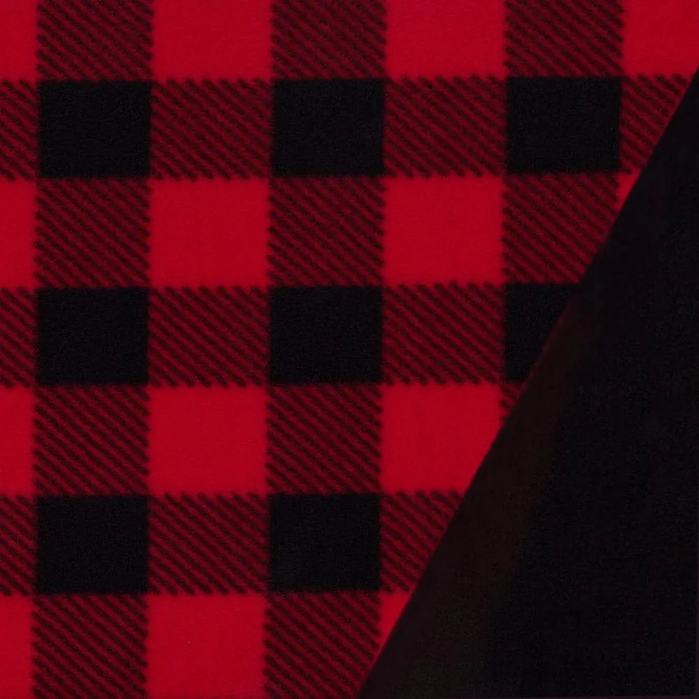 PLAID Bonded to Fleece - Red / Black