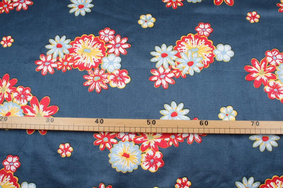 Printed Viscose Cotton Satin - Flowers - M.O.Q 30 Mts