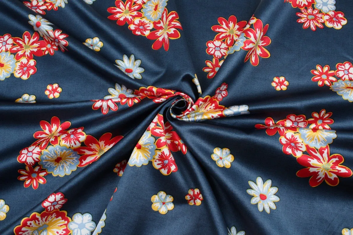 Printed Viscose Cotton Satin - Flowers - M.O.Q 30 Mts