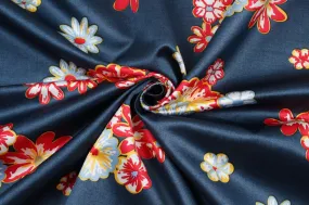 Printed Viscose Cotton Satin - Flowers - M.O.Q 30 Mts