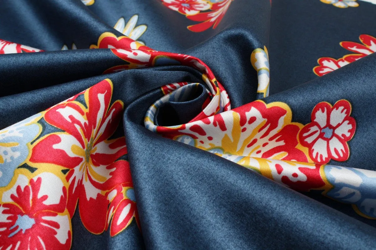 Printed Viscose Cotton Satin - Flowers - M.O.Q 30 Mts