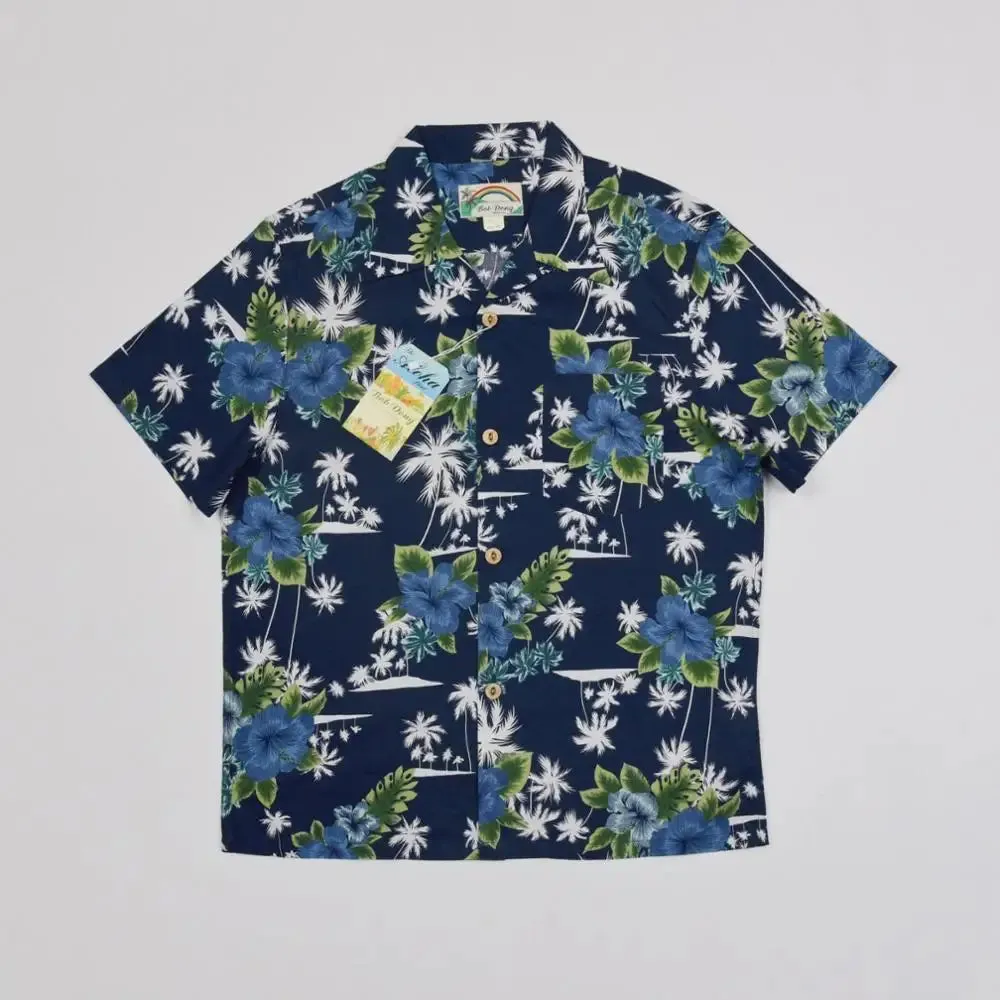 Rose Graphic Aloha Shirts for Men - Blue, All-Cotton